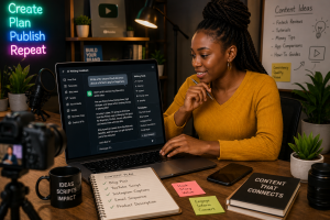 Nigerian content creator using ChatGPT for writing scripts captions and blog posts