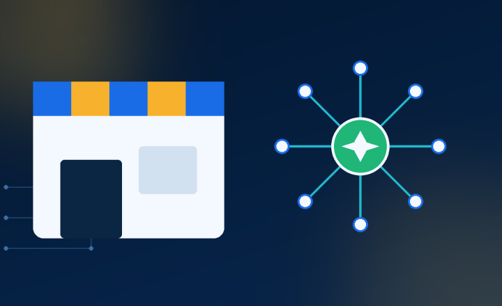 Small business storefront connected to an AI assistant network