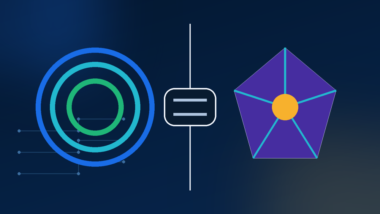 Two abstract AI assistants shown side by side for comparison