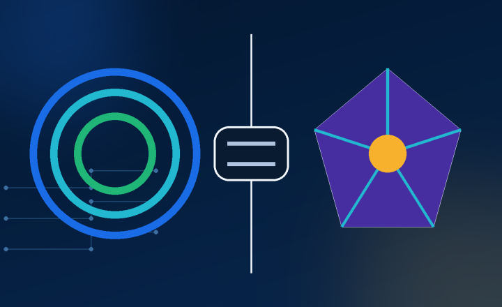 Two abstract AI assistants shown side by side for comparison