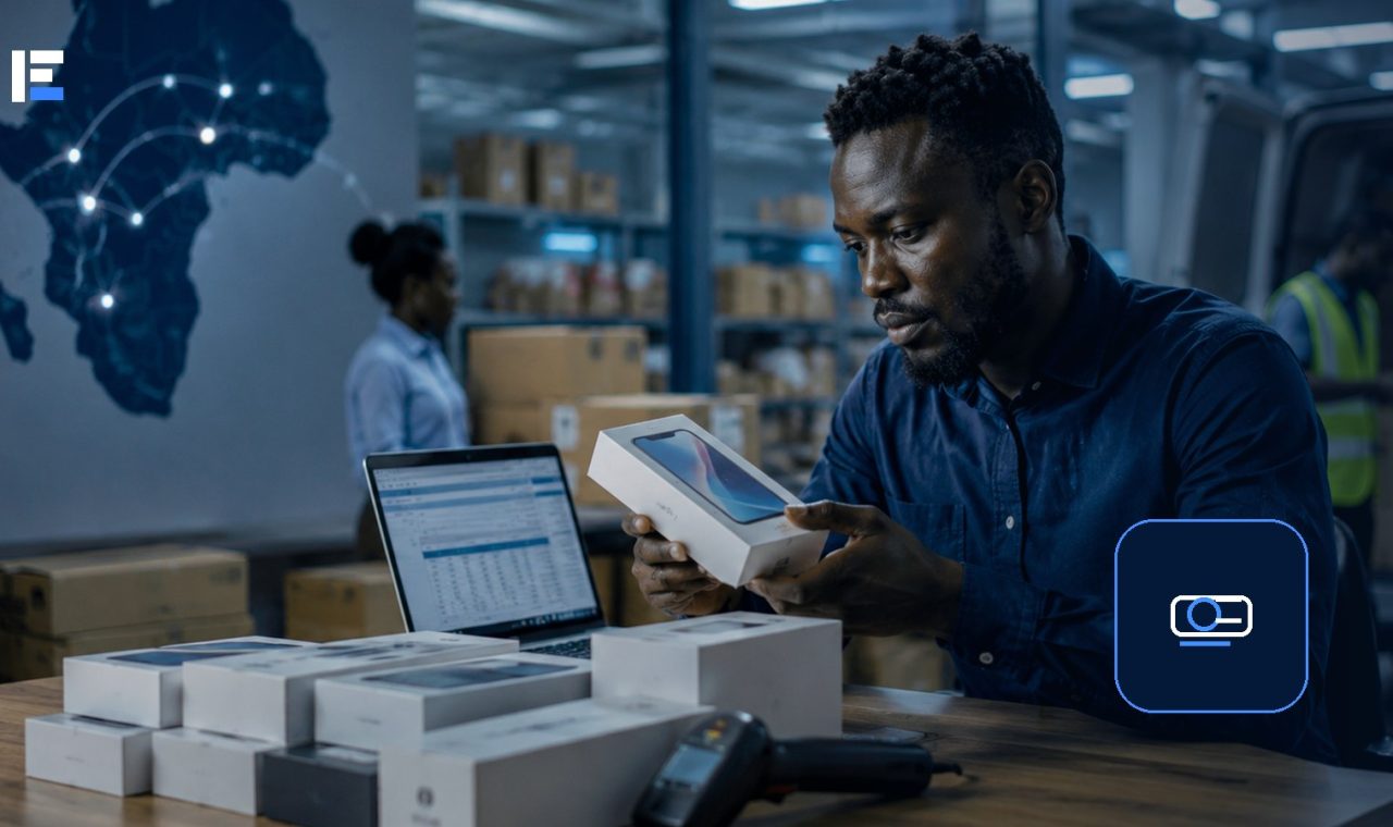 An African technology logistics professional reviewing digital identity and service access information