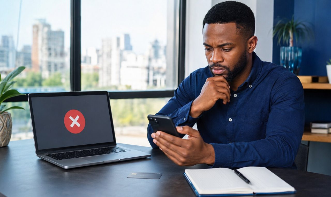 Nigerian mobile-app user reviewing a declined international card payment