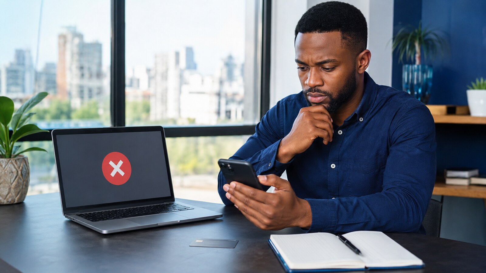 Nigerian mobile-app user reviewing a declined international card payment