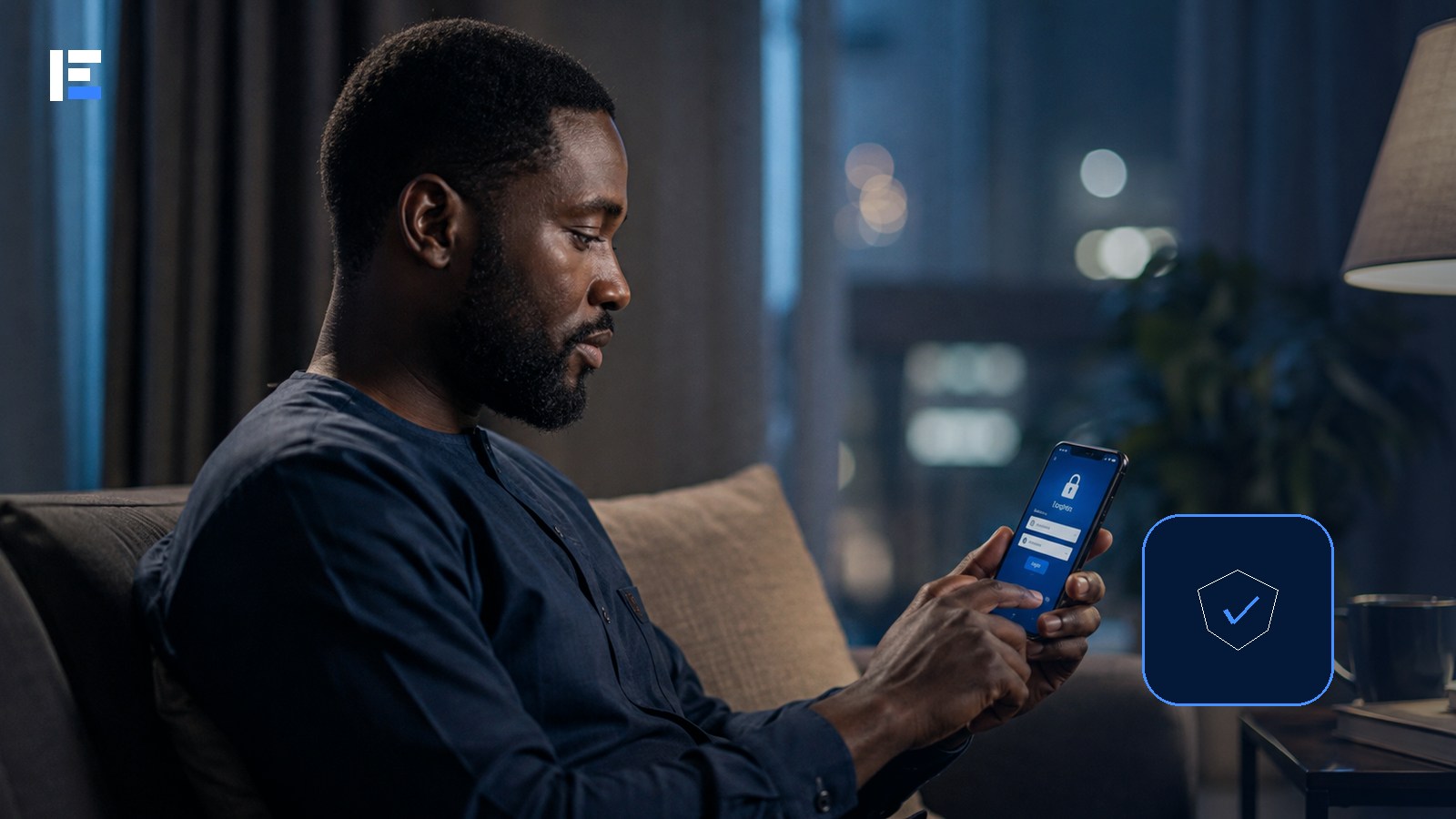 A Nigerian mobile banking user reviewing a secure login screen