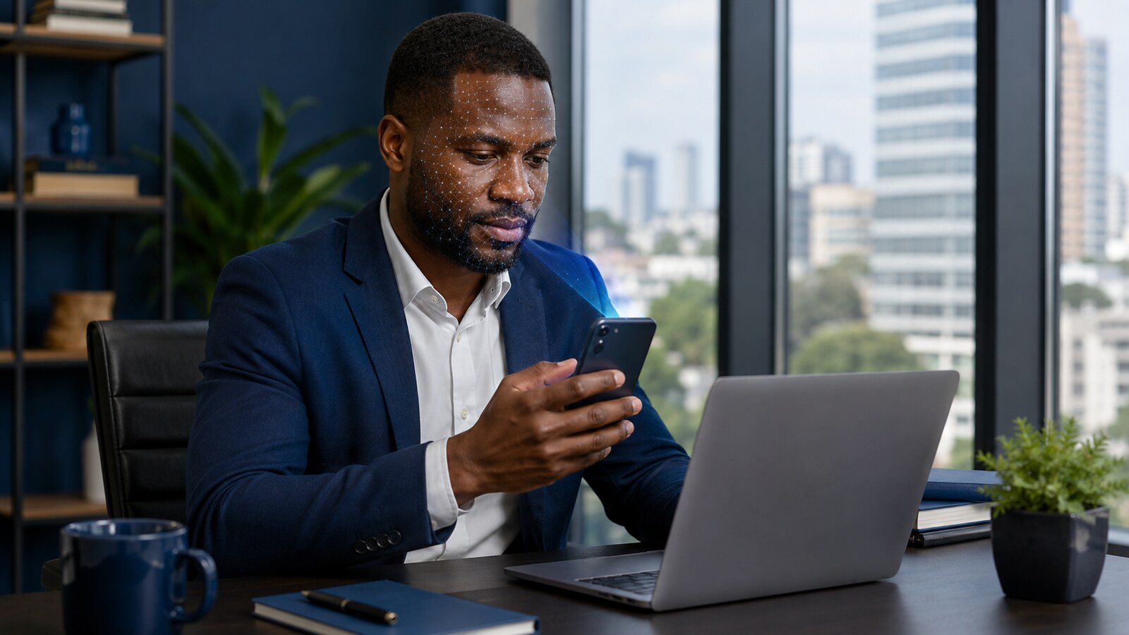 Nigerian professional approving a secure account sign-in with a phone