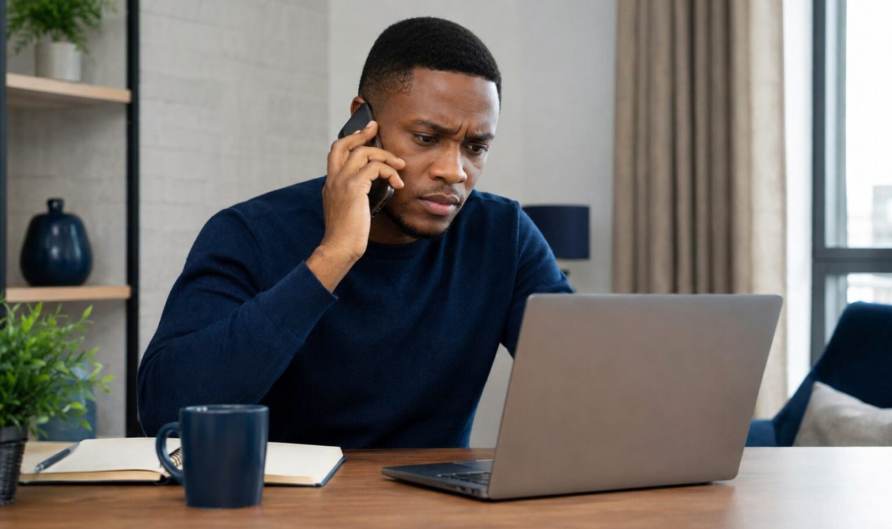 Nigerian phone owner using a trusted laptop and second phone to secure accounts