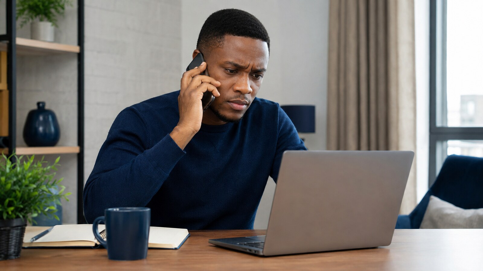 Nigerian phone owner using a trusted laptop and second phone to secure accounts